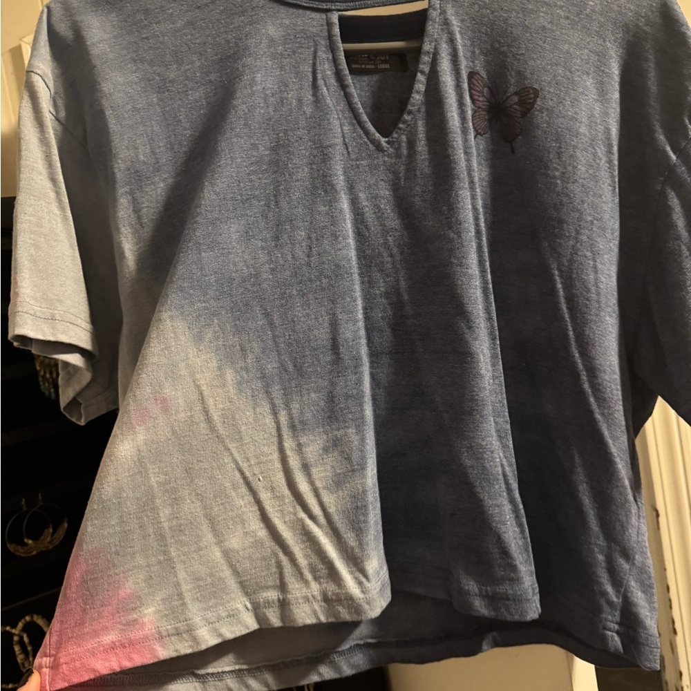 Blue and Pink Butterfly Crop Top